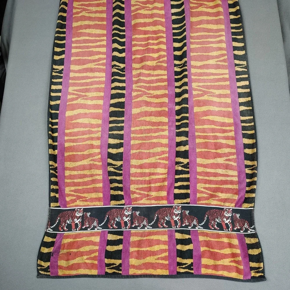 Vintage Tropical Escape Beach Towel Bengal Tiger Print Heavy Cotton XL 34x65